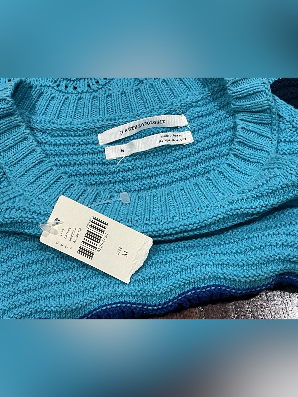 Anthropologie Jenette Blue Crochet High Neck Halter Sweater Knit Tank Medium NEW - Picture 7 of 7